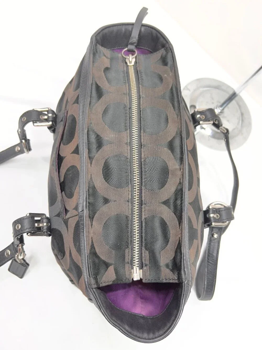 Vgt Coach Signatue Hobo Shoulder Bag Convas black brown leather trim + Scarf(4